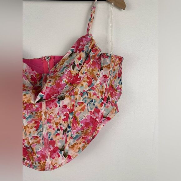 More To Come Melinda Pink Floral Drape Bustier Top Women’s Sz M - Picture 3 of 8